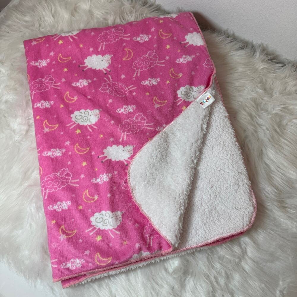 Kidgets Pink White Sheep Lamb Moon Star Sherpa Kids Baby Security Lovey Blanket
